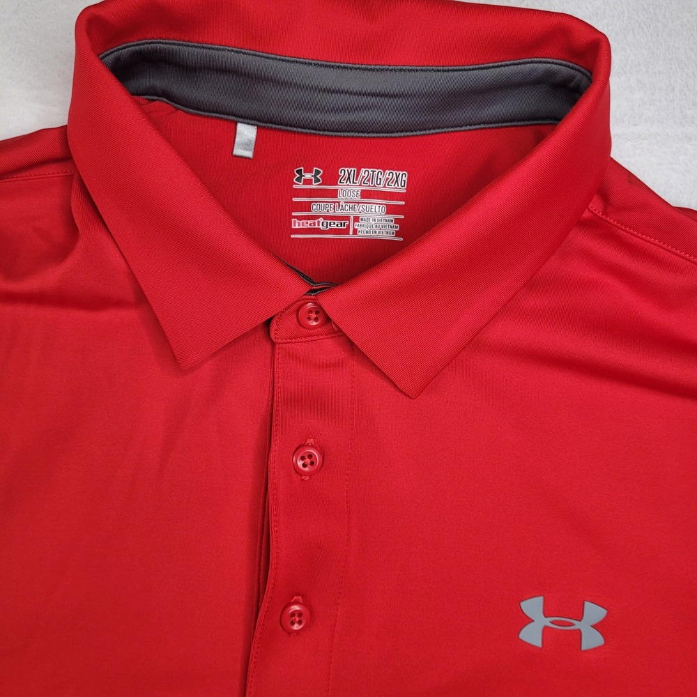 Under Armour Mens HeatGear Polo Shirt Red Loose Fit Short Sleeve 2XL 2TG 2XG